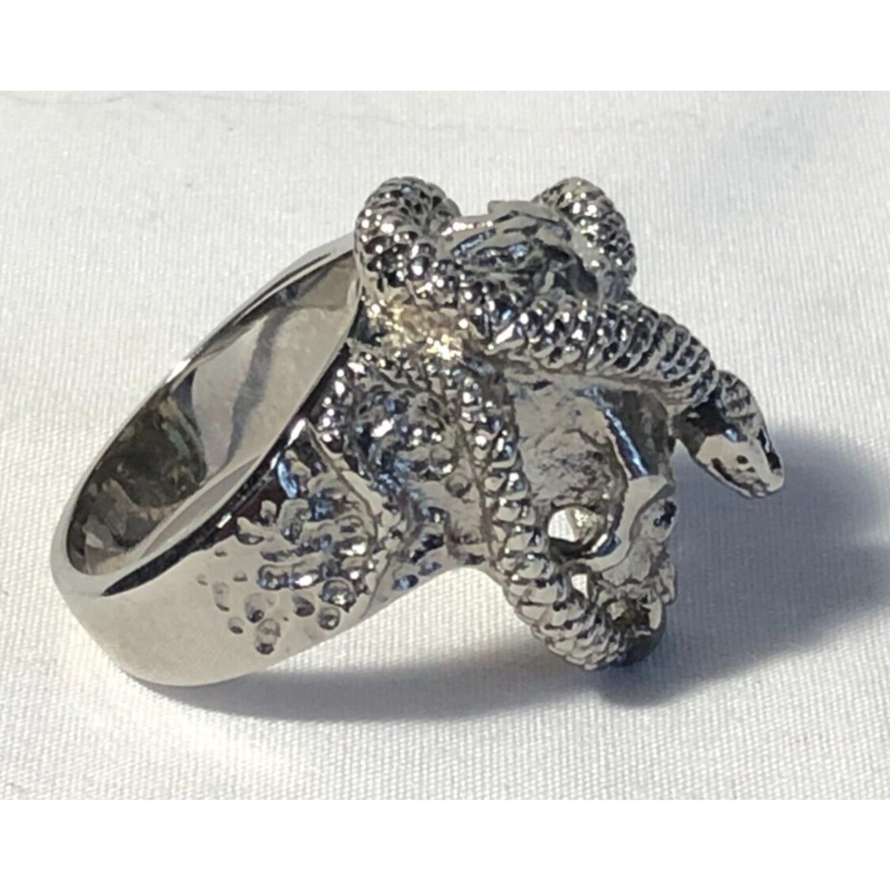 Sigal Silvertone Figural Skull & Snake Fang Men's Statement Bikers Ring Size 11 - Picture 7 of 8
